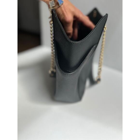 Michael Kors Jet Set Travel Large Leather Gold Chain Shoulder Tote Black Handbag - Picture 2 of 14